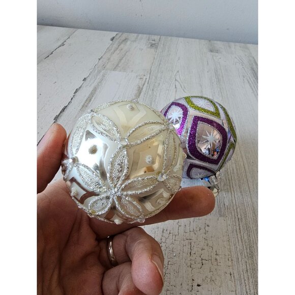 Radko glitter Ball silver pink pastel star ornament set Xmas tree - Picture 5 of 11